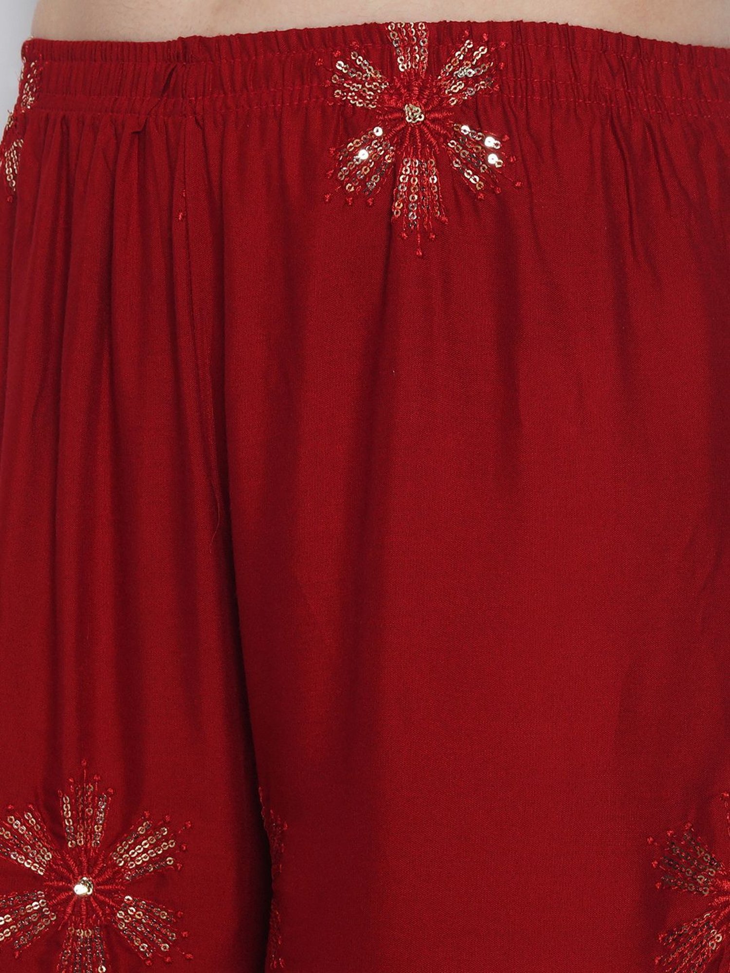 Gracit Maroon Embroidered Palazzos