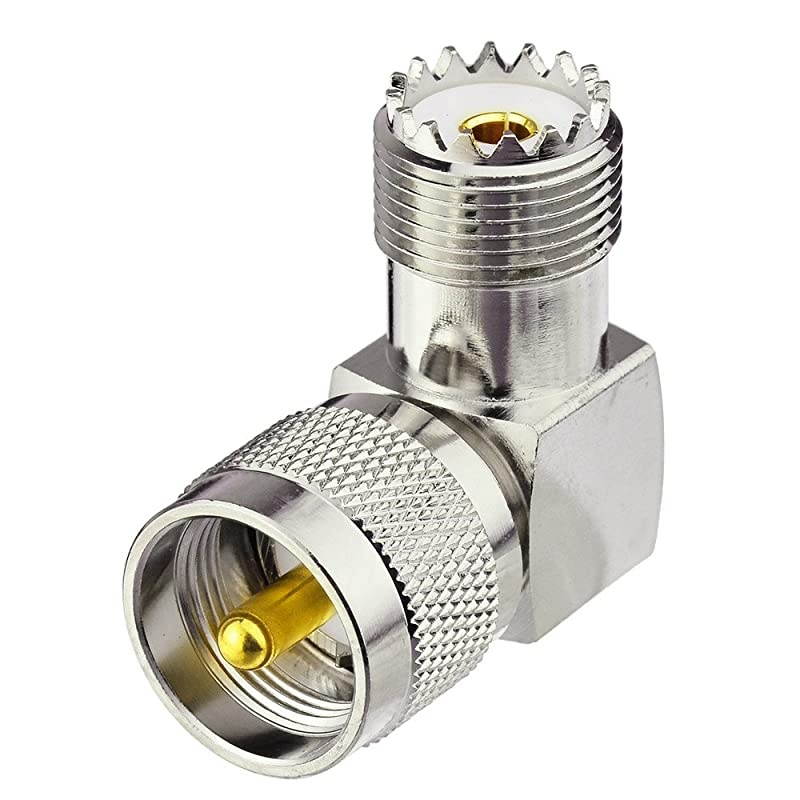 UHF PL259 Male to UHF SO239 Female Right Angle 90 Degree Copper Connector Adapter 2Pack for CB Radio Ham Radio Two Way Radio Amateur Radio Mobile Transceiver Marine VHF Radio