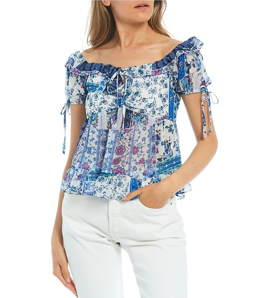 June & Hudson Floral Patchwork Print Top