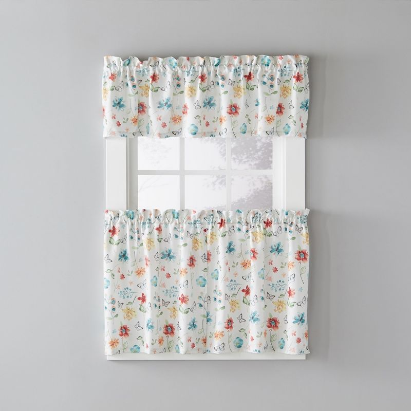 SKL Home Floral Dance Cheerful Scatter Print 36" Tier Pair - 57 x 36, Multicolored