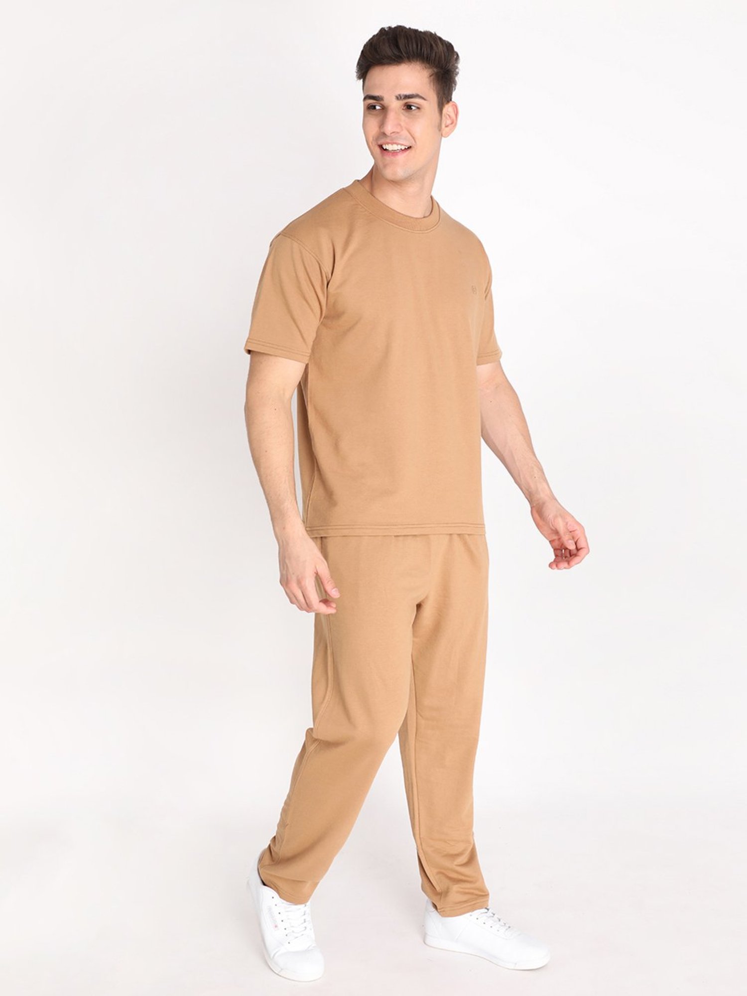 Chkokko Brown Loose Fit T-Shirt & Trackpants Set