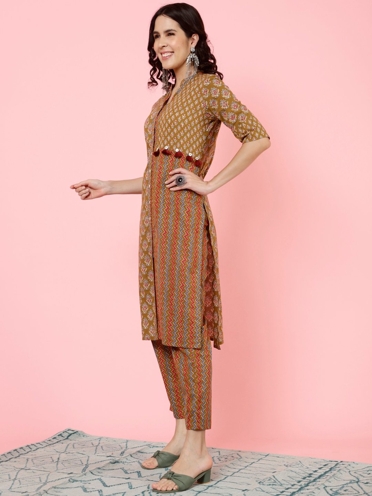 Jaipur Kurti Brown Printed Kurta Pant Set