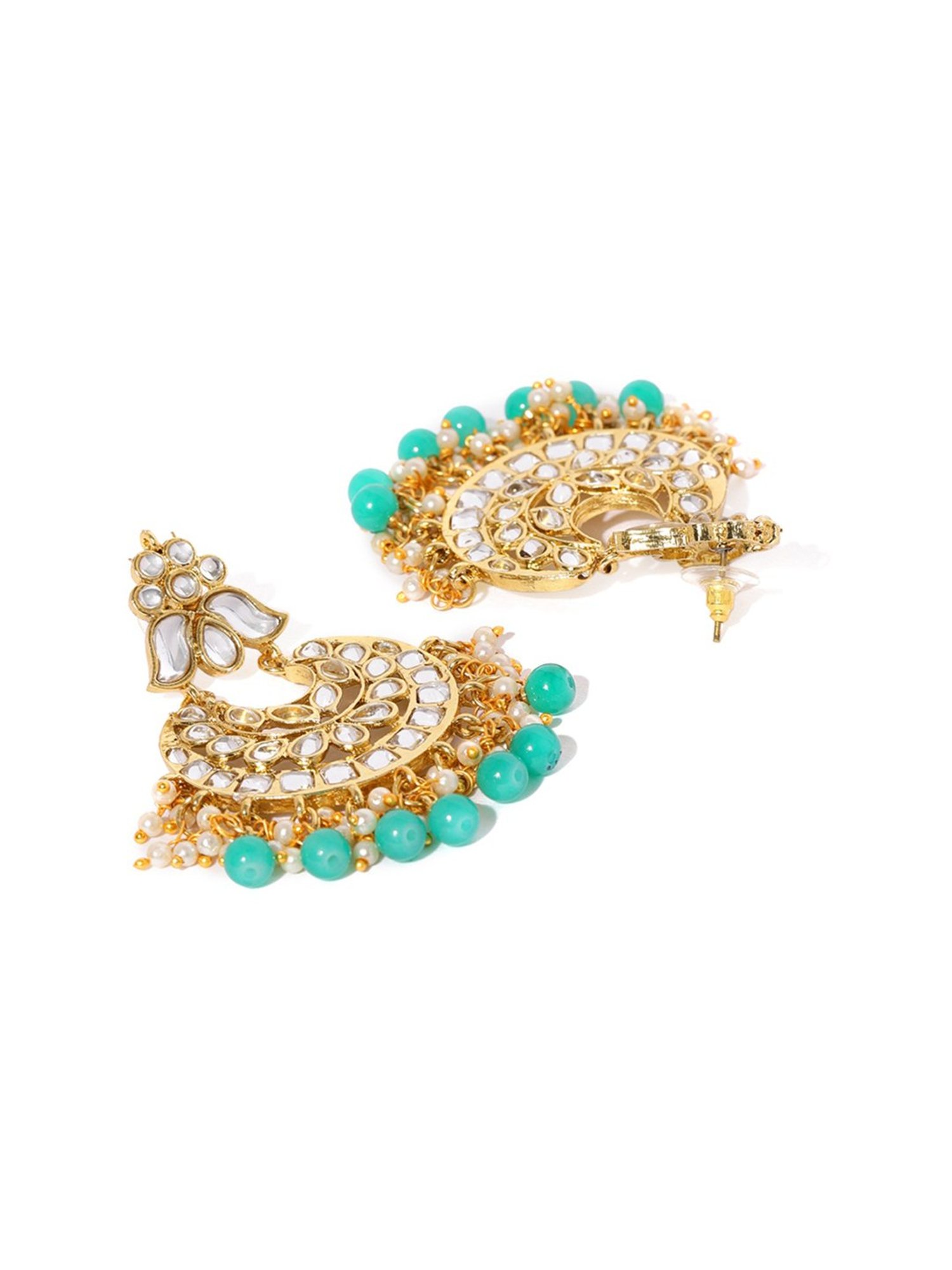 Zaveri Pearls Green & Clear Alloy Earring & Maang Tikka Set