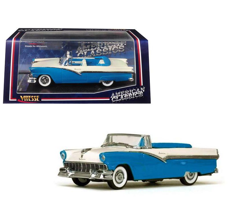1956 Ford Fairlane Open Convertible Peacock Blue and Colonial White 1/43 Diecast Model Car by Vitesse