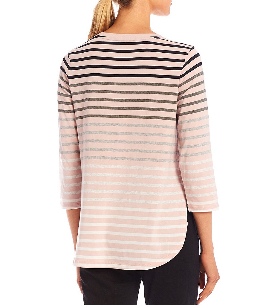 Calvin Klein Performance Fade Out Stripe 3/4 Sleeve Round Hem Tee