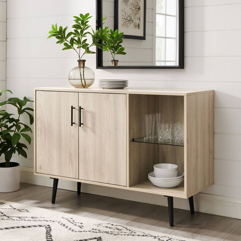 Amelia Mid-Century Modern Asymmetrical Sideboard TV Stand for TVs up to 50" Birch - Saracina Home