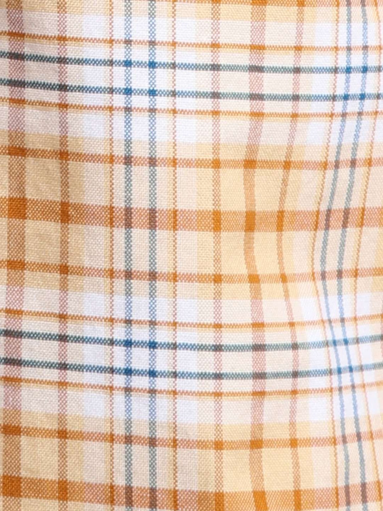 ColorPlus Yellow Cotton Regular Fit Checks Shirt