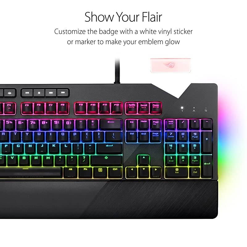 RGB Mechanical Gaming Keyboard - ROG Strix Flare (Cherry MX Blue Switches - cm SS) | Aura Sync & SDK | Gaming Keyboard for PC | Customizable Badge, USB Pass-Through | Media Controls