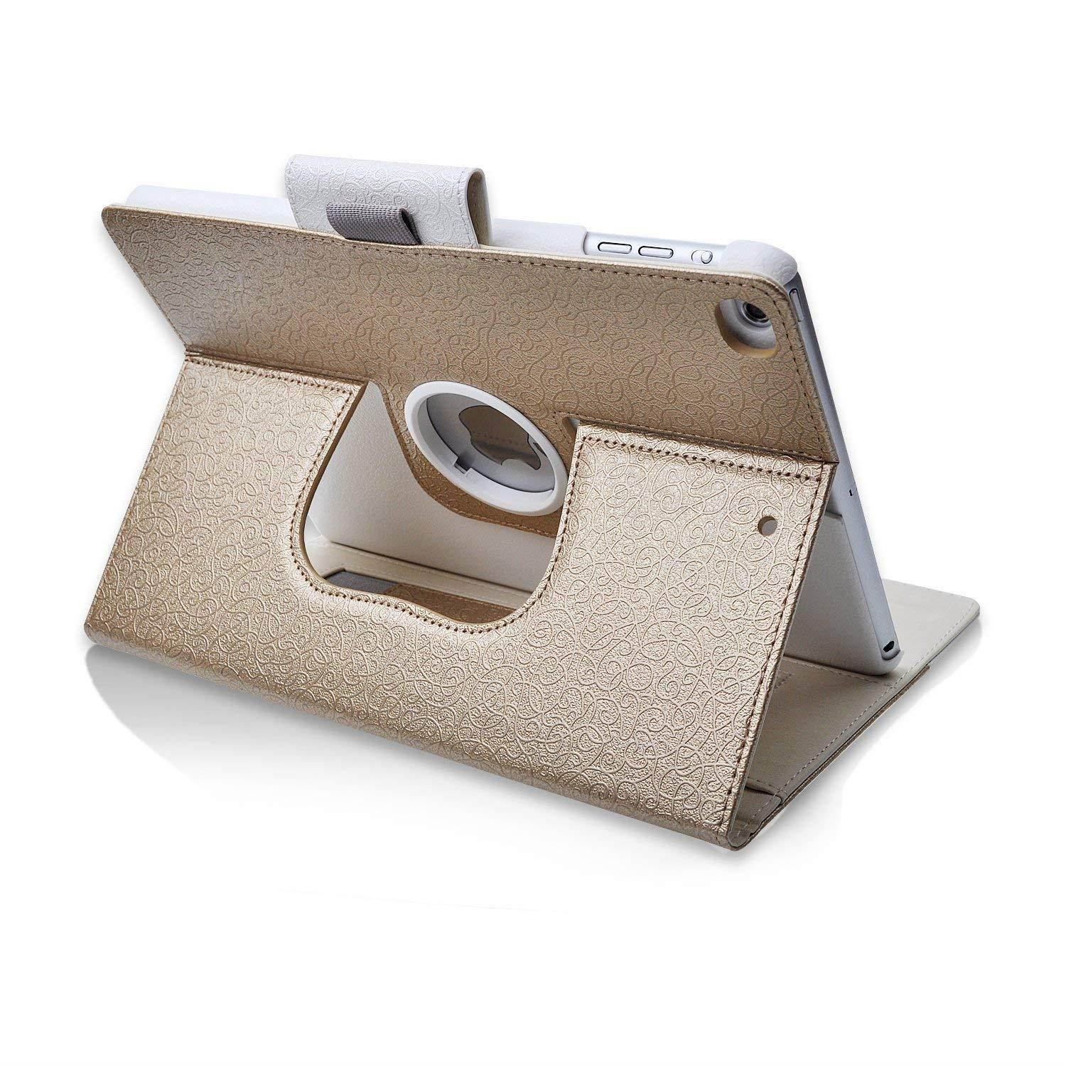 iPad Pro 10.5 Case,Thankscase Rotating Case Cover for iPad Pro 10.5 with Wallet Pocket with Hand Strap with Auto Sleep/Wake for New iPad Pro 10.5 Inch 2017 Release.(Gold)