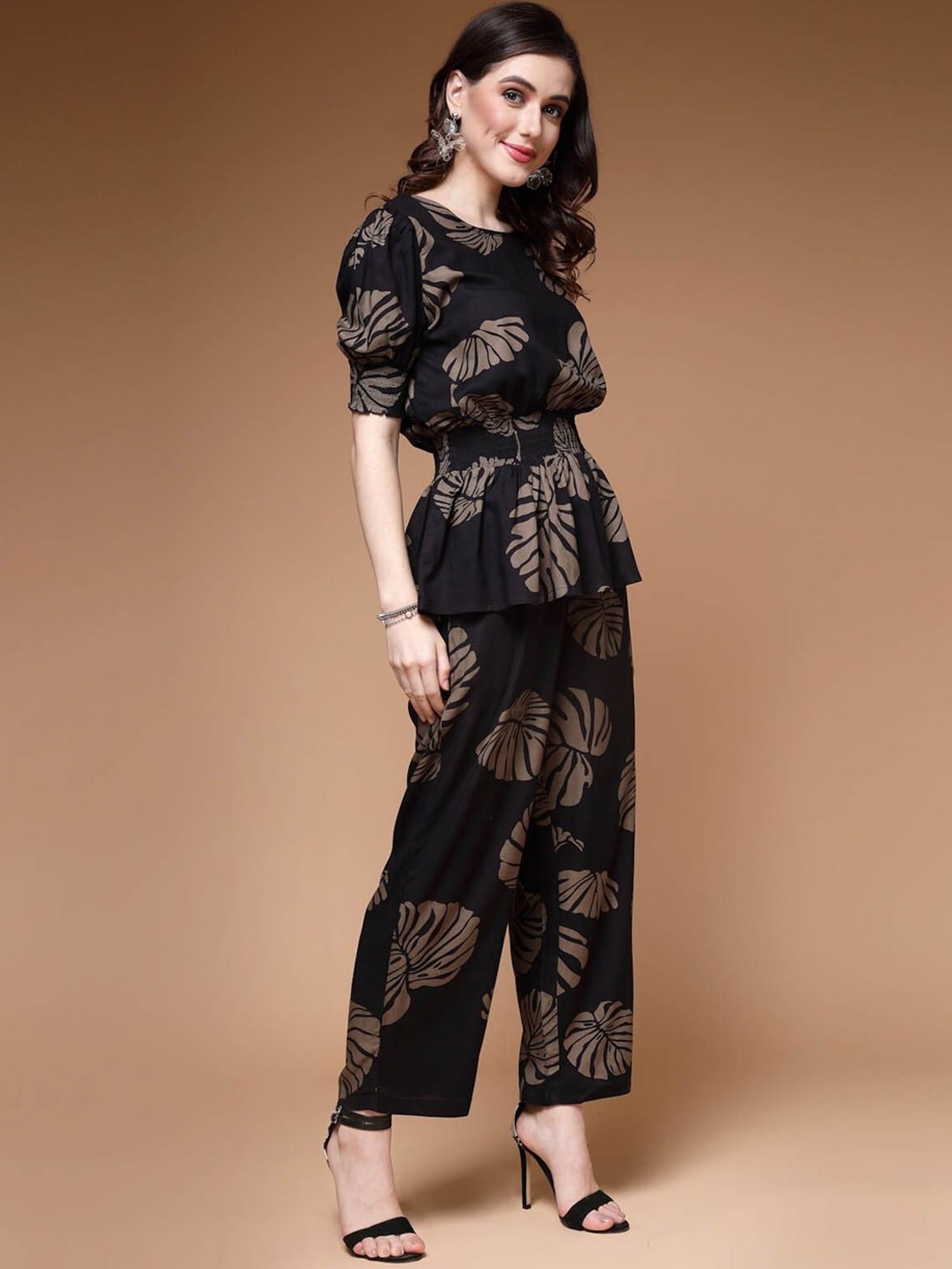 Melon by PlusS Black Floral Print Top Pant Set