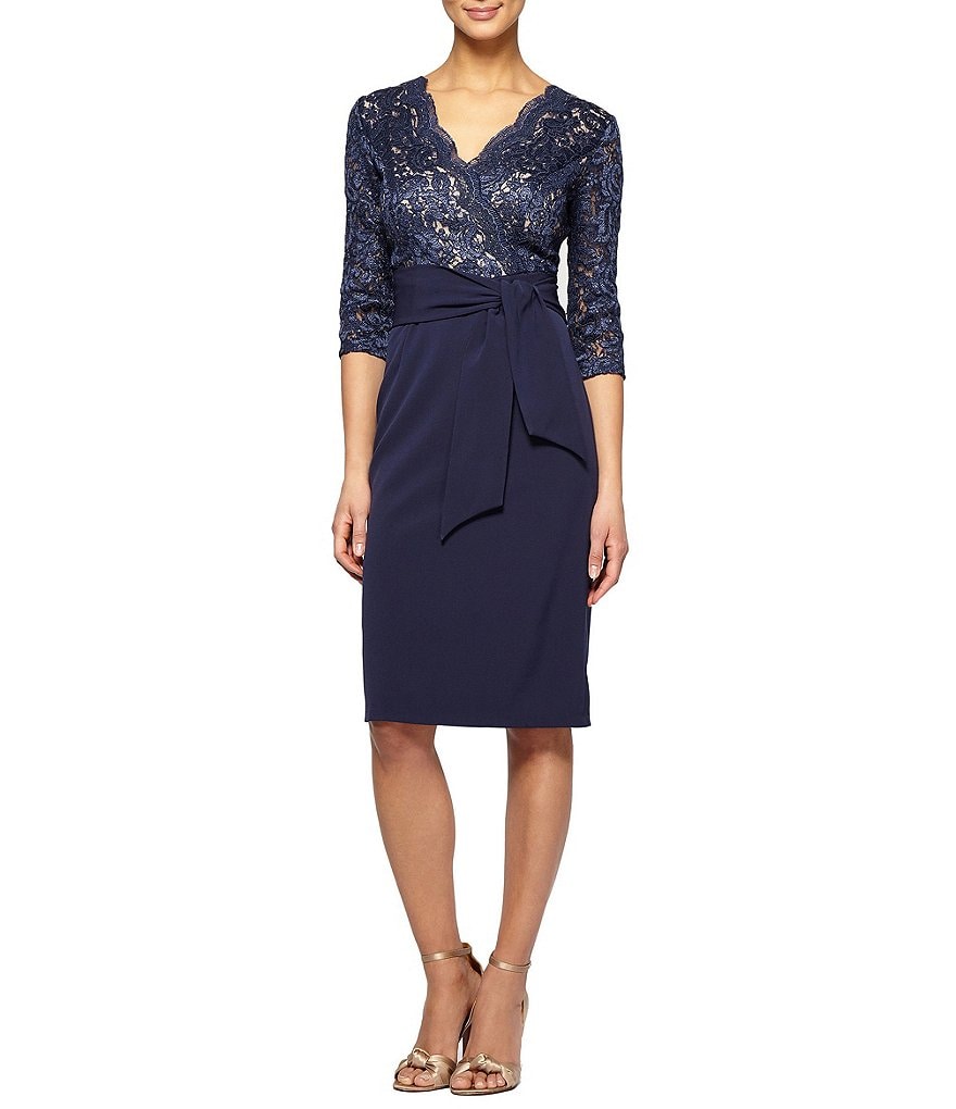 Alex Evenings 3/4-Sleeve Belted Sheath Dress