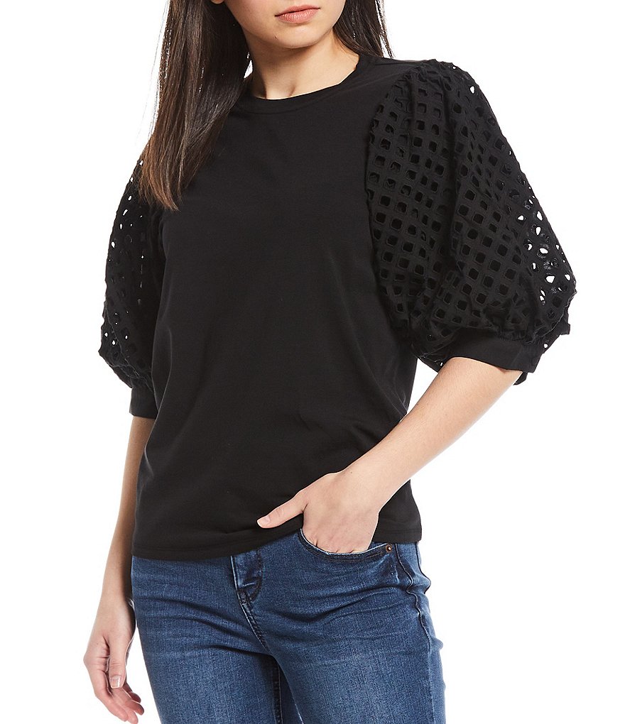 Gibson & Latimer Eyelet Contrast Volume Puff Sleeve Top