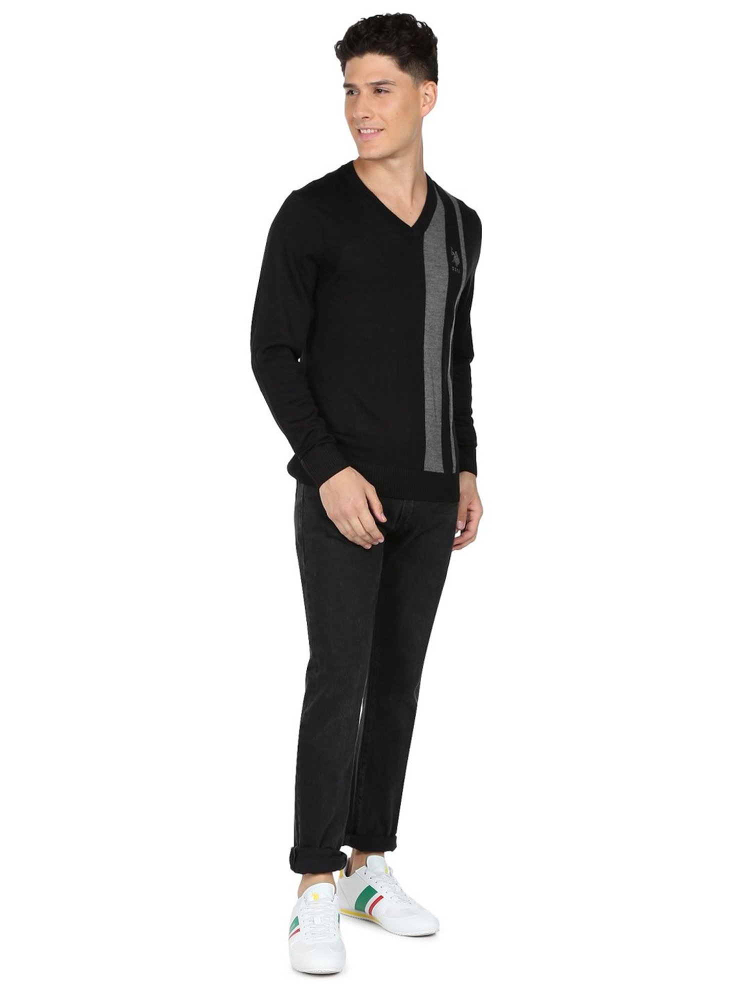 U.S. Polo Assn. Black Regular Fit Striped Sweaters