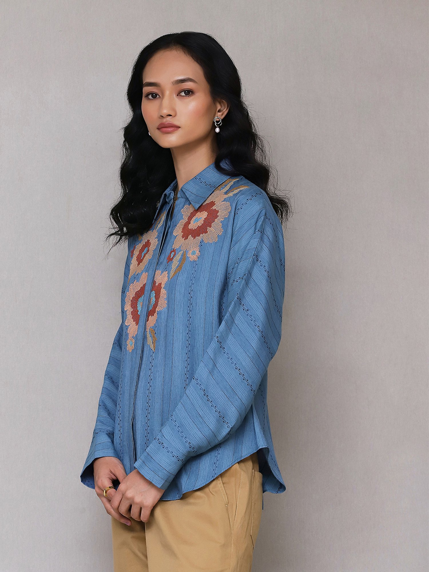 aarke Ritu Kumar Blue Embroidered Shirt