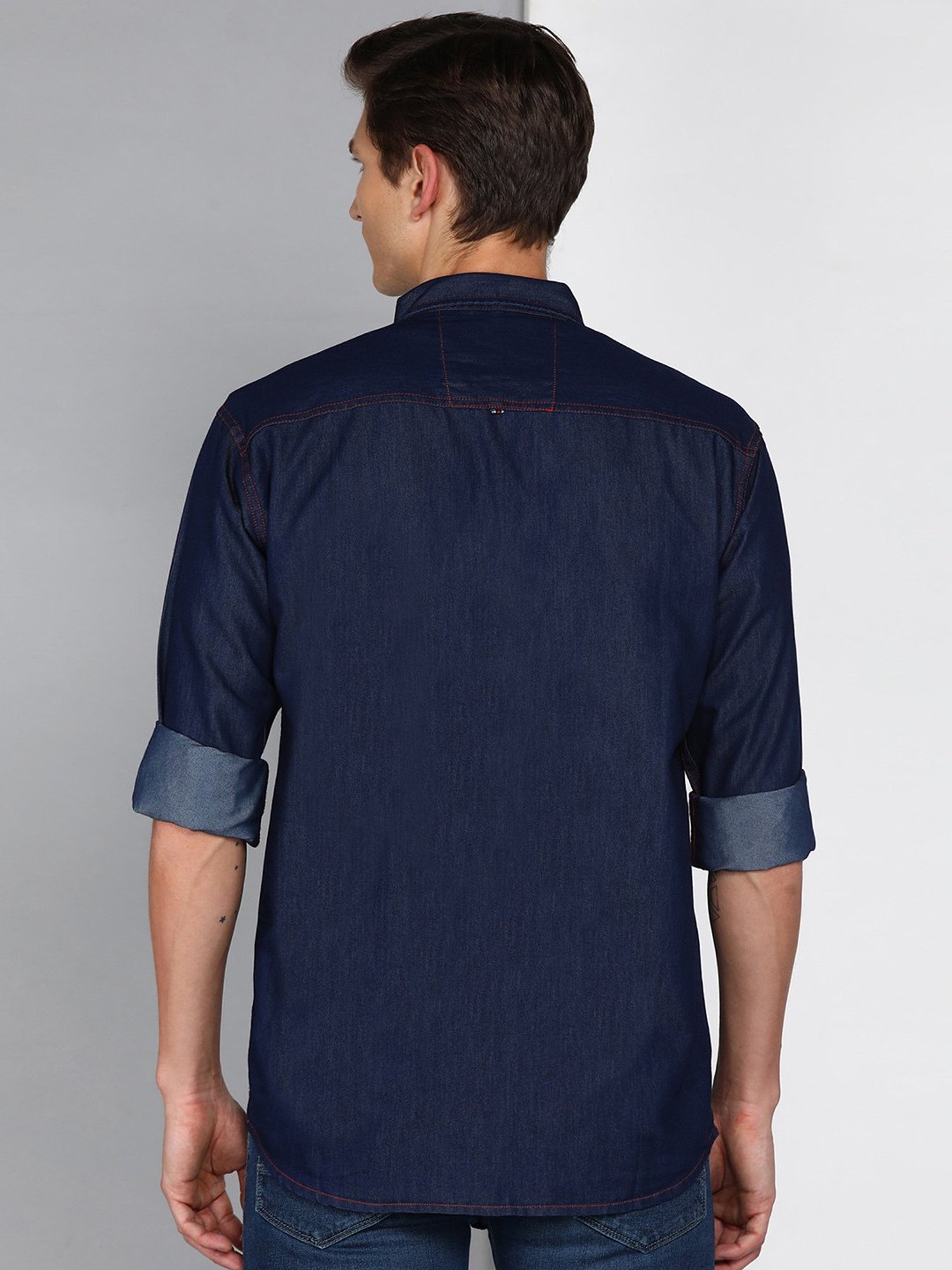 Kuons Avenue Dark Blue Slim Fit Denim Shirt