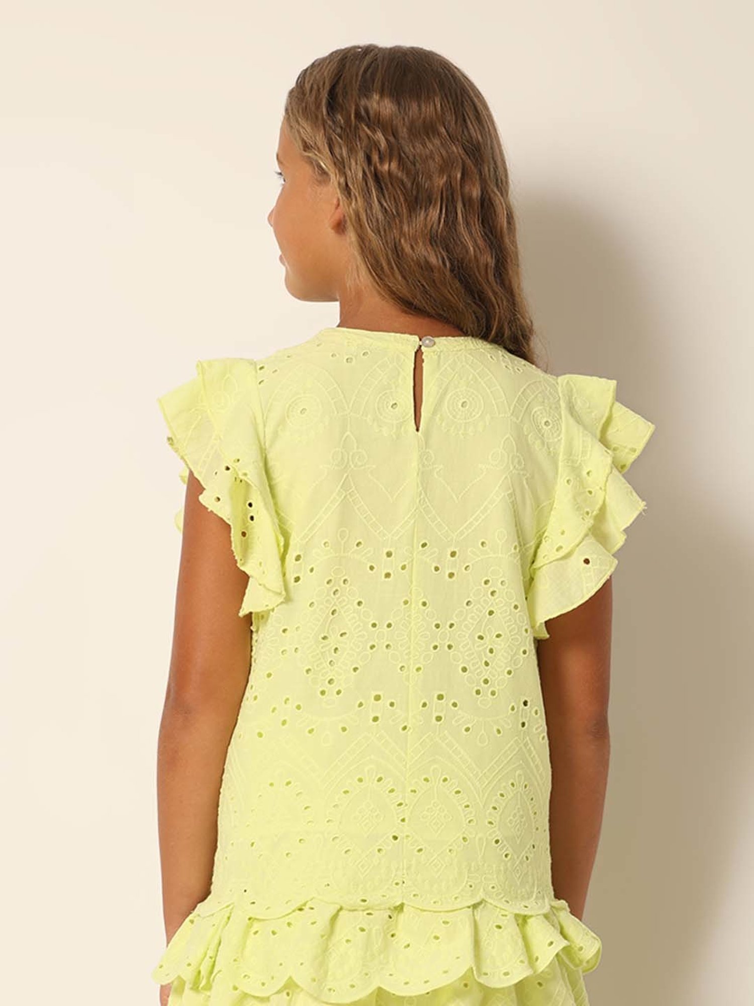 VERO MODA GIRL Lime Green Cotton Embroidered Top