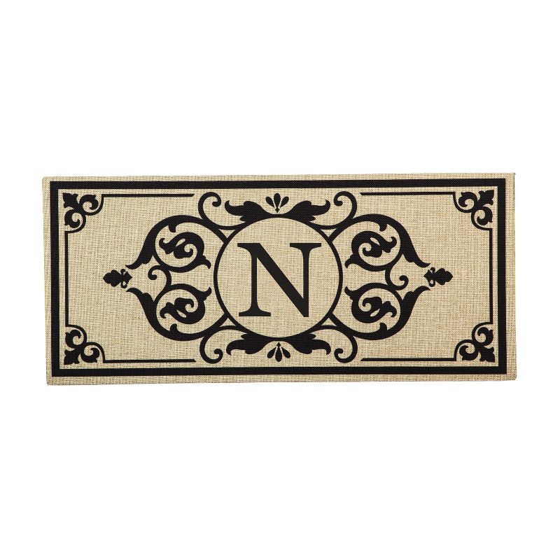 Evergreen Flag Cambridge Chic Letter N Monogram Burlap Sassafras Switch Mat - 22" Long x 10" High