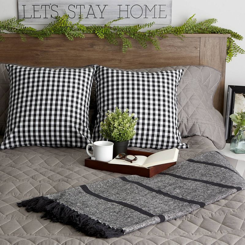 2pk 20"x20" Oversize Gingham Square Throw Pillow Covers Black/White - Design Imports