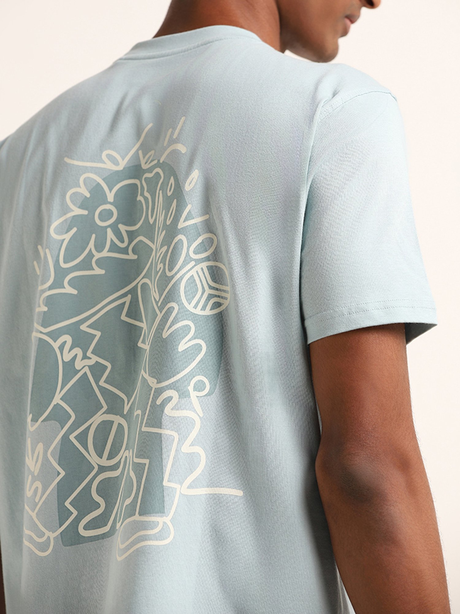 Nuon by Westside Blue Printed Slim Fit T-Shirt