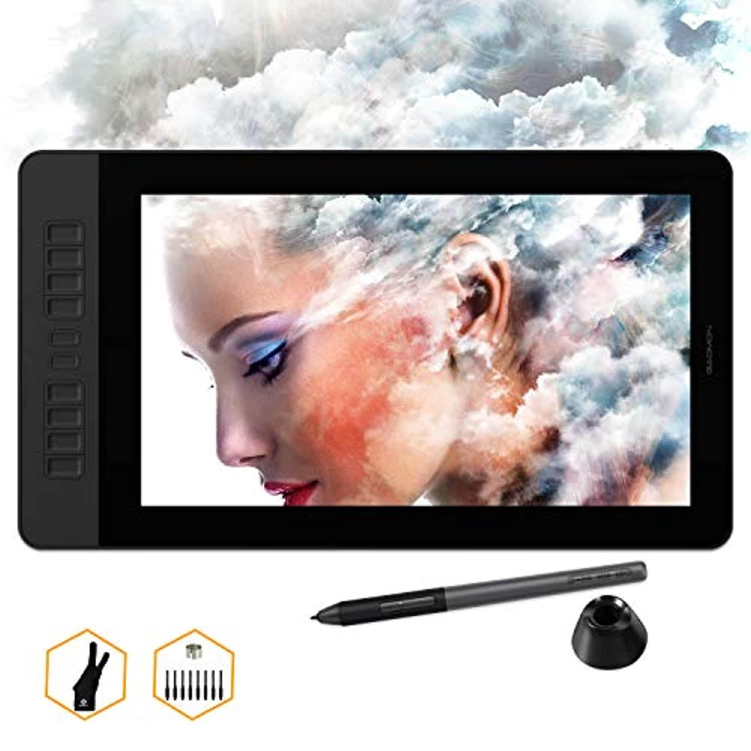 GAOMON PD1561 Pen Display with Tilt-Support Battery-Free 8192 Level Pen 10 Shortcut Keys HD Screen Drawing Tablet with Monitor Stand - 15.6 Inches