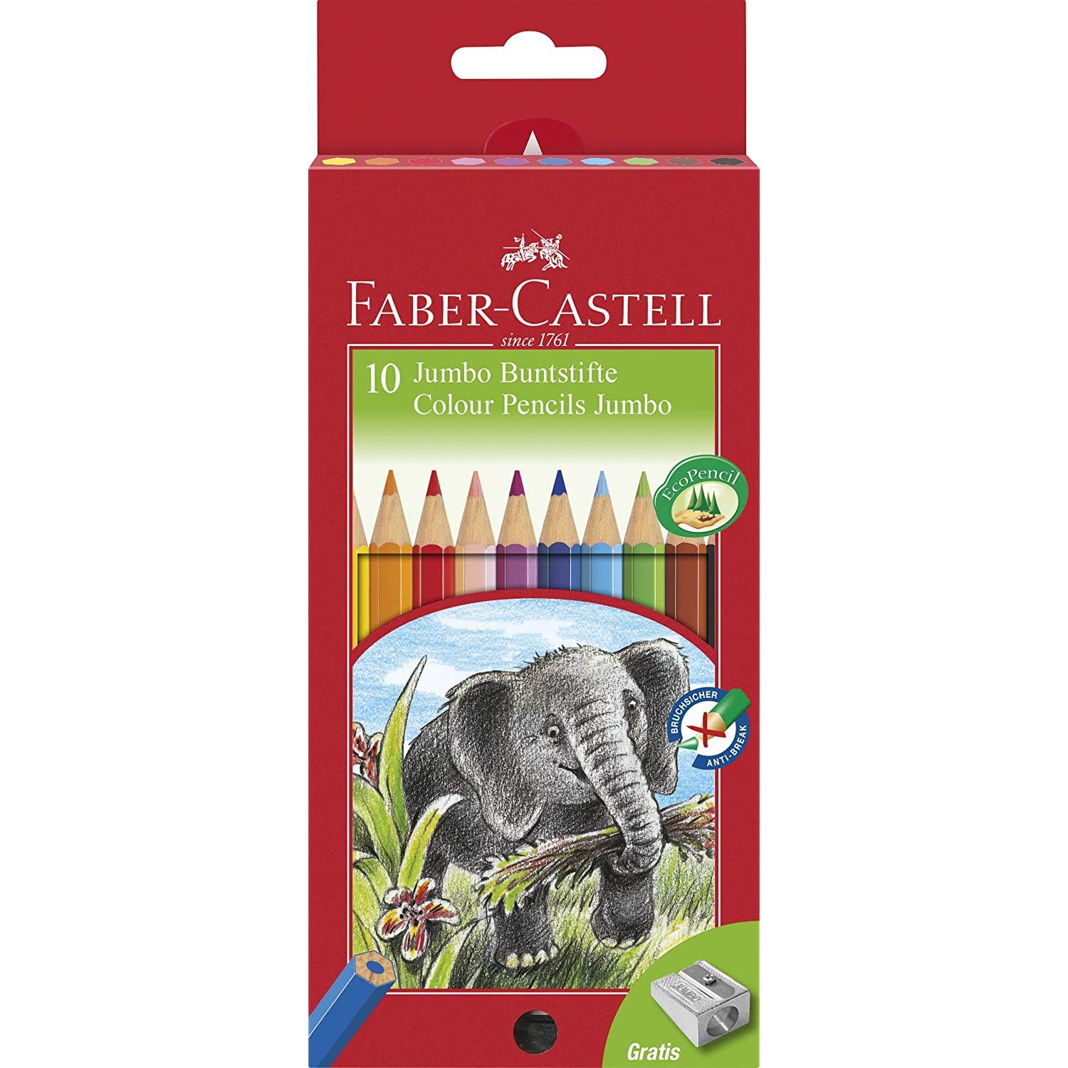 Faber-Castell Jumbo Colour Pencils With Sharpener (Pack Of 10 Pencils)