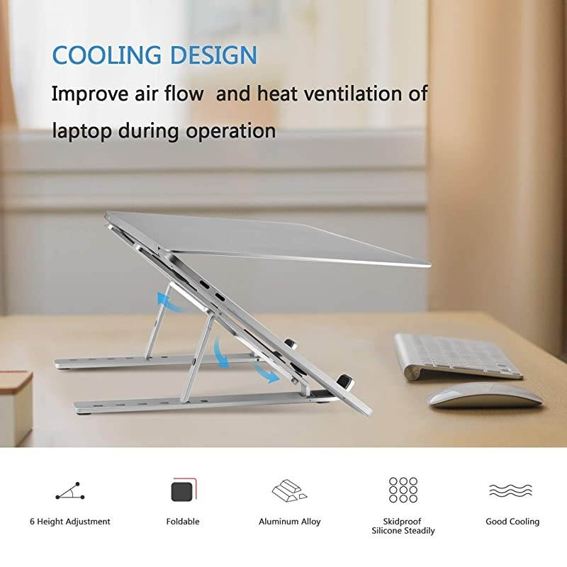 Portable laptop stand, Aluminum Foldable Holder, 6 levels Height & Angle Adjustable,MacBook Stand Portable,Universal Desktop Stand Holder , Compatible with 7~15.4 inch tablet,Macbook,Notebook-