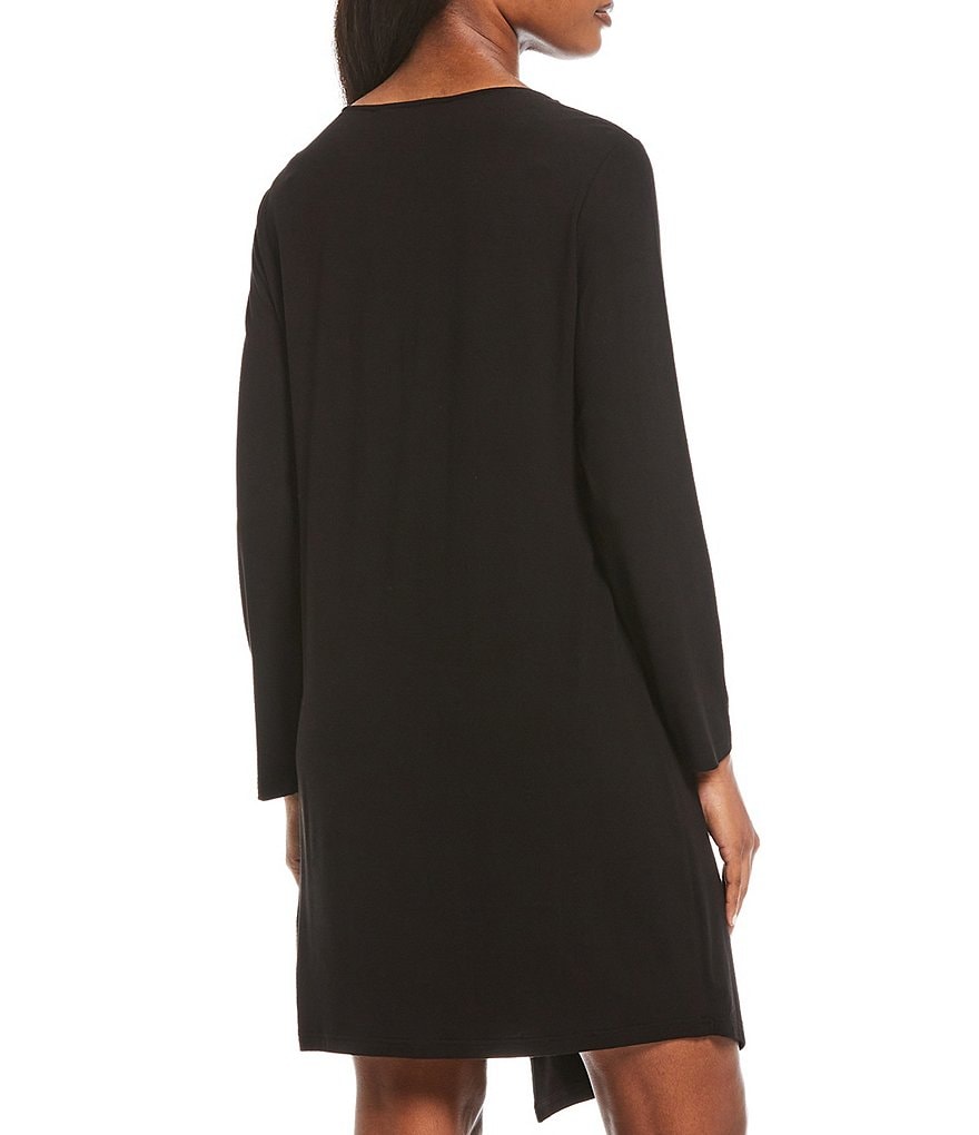 Ming Wang Long Sleeve Asymmetric Embellish Draped Dress