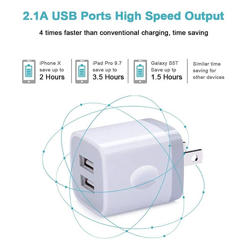 Box, Wall , Dual USB Phone Adapter, 2.1 amp USB Plugs 3 Pack Wall Plug in Fast Charging Blocks for iPhone 12 11 Pro Max XS XR X SE 8 7 6S Plus Samsung Galaxy S21 S20 Note 21 20