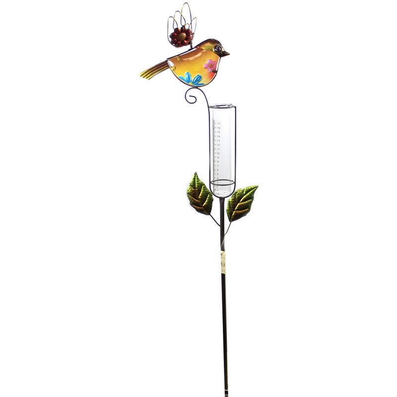 Home & Garden 39.5" Bird Rain Gauge Stake Orange Measure Liquid Yard Decor Regal Art & Gift  -  Decorative Garden Stakes