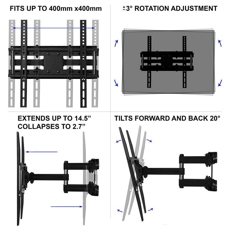 Cheetah Mounts Dual Articulating Arm TV Wall Mount Bracket for 20-65&rdquo; TVs up to VESA 400 and 115lbs, Mounts on Studs up to 16&rdquo; and Includes a Twisted Veins 10&rsquo; HDMI Cable & 6&rdquo; 3-Axis Magnetic Bubble