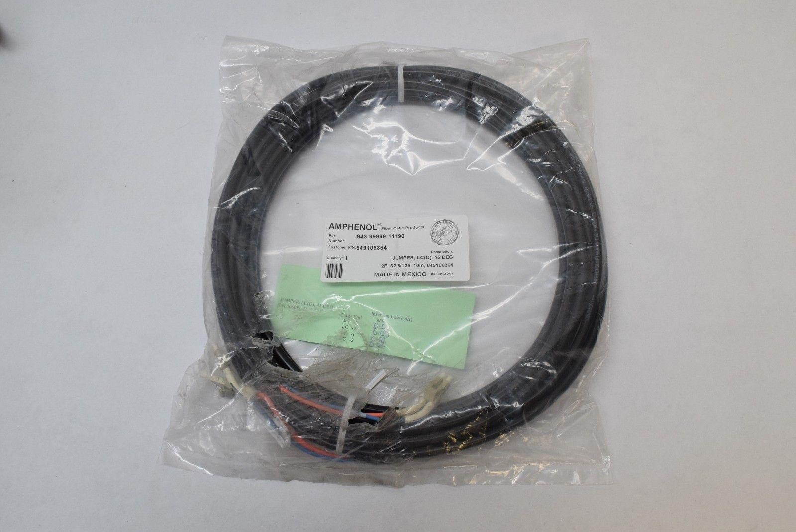 NEW Amphenol Fiber Optic Cable Jumper 10m 45 Degree LC D 2 Strand 62.5/125 MM