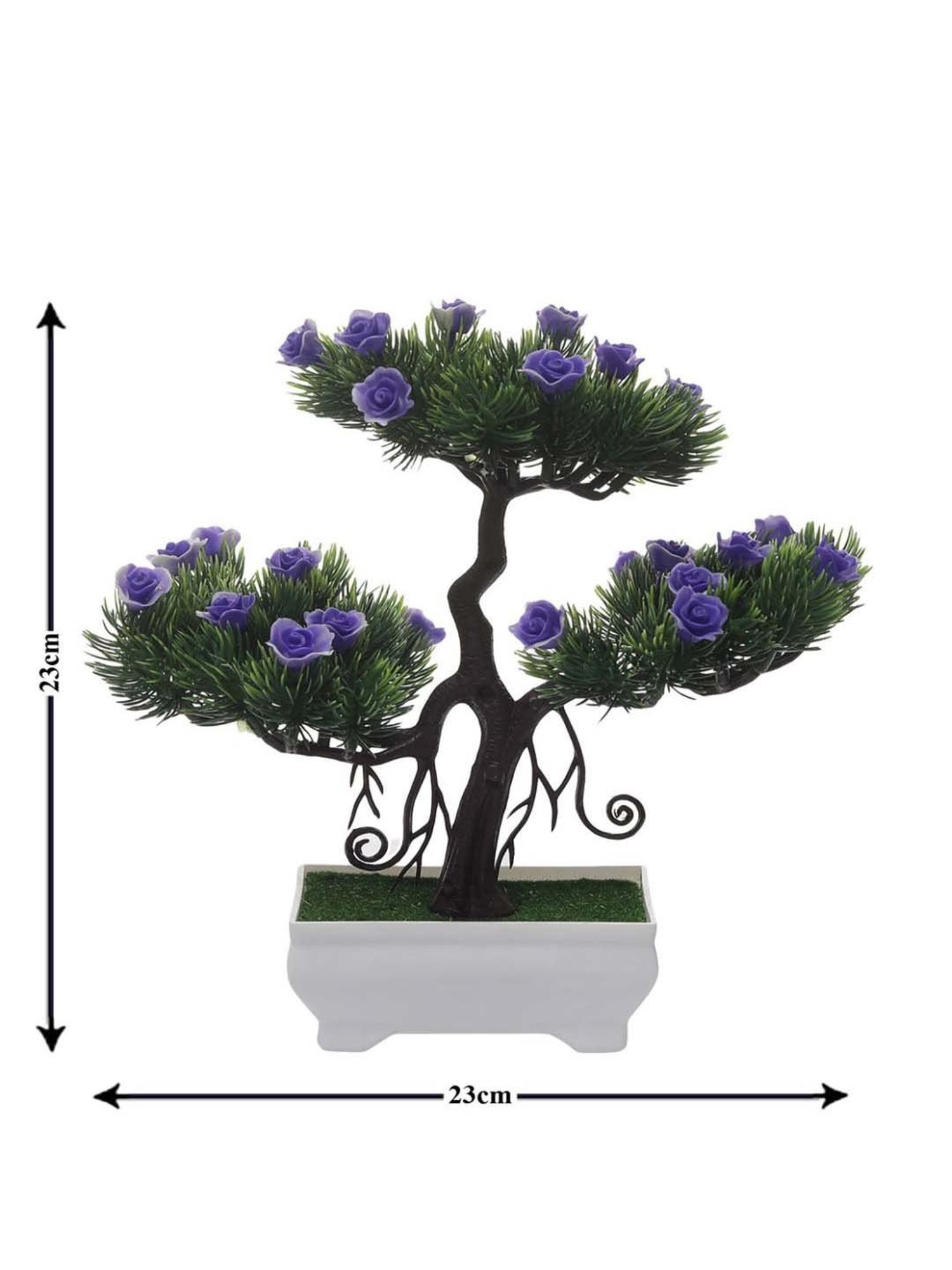 Foliyaj Purple & Green Plastic Artificial New Triple-Headed Bonsai Tree With Small Flowers