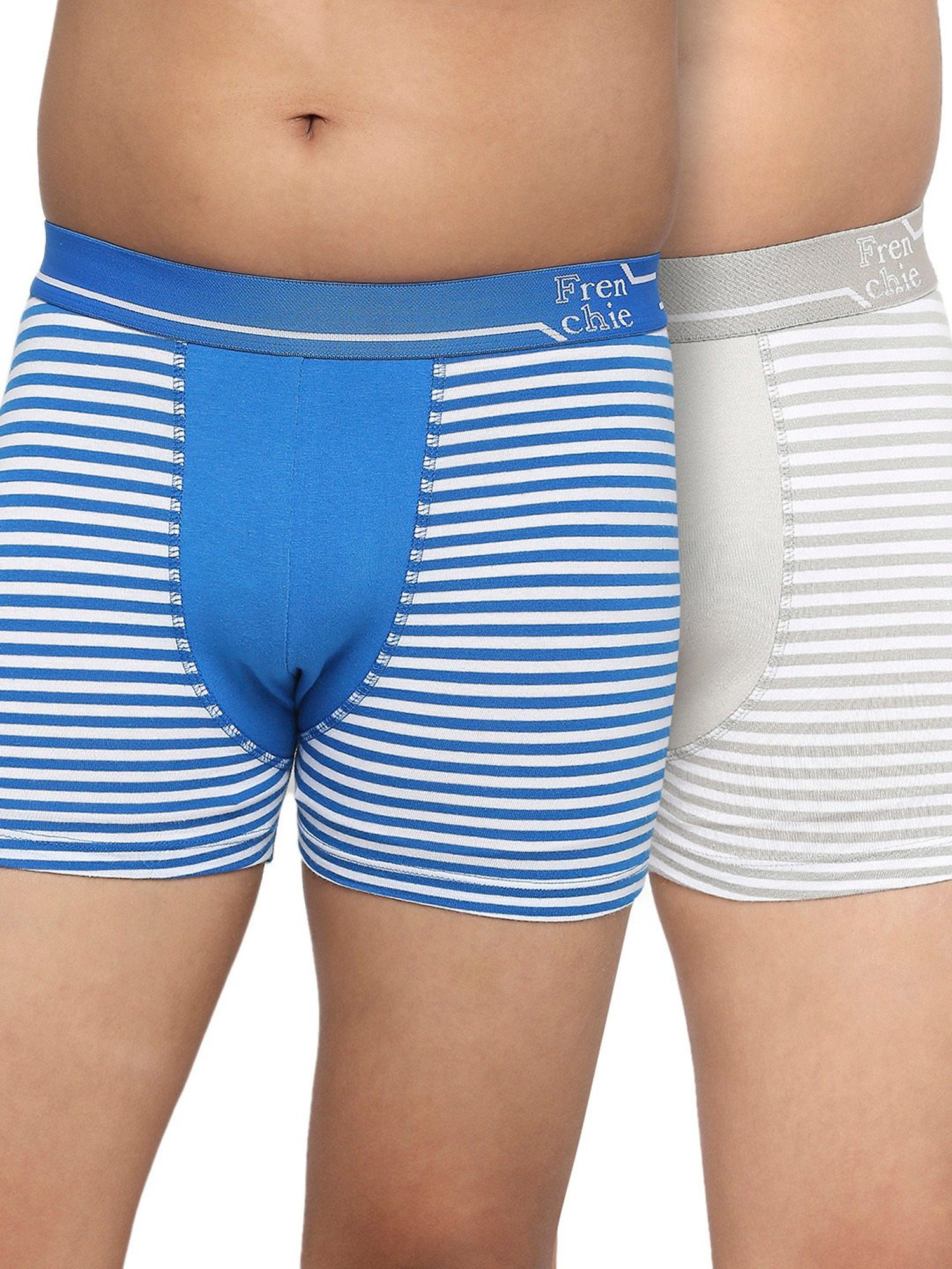Frenchie Kids Blue & Grey Striped Trunks (Pack Of 2)