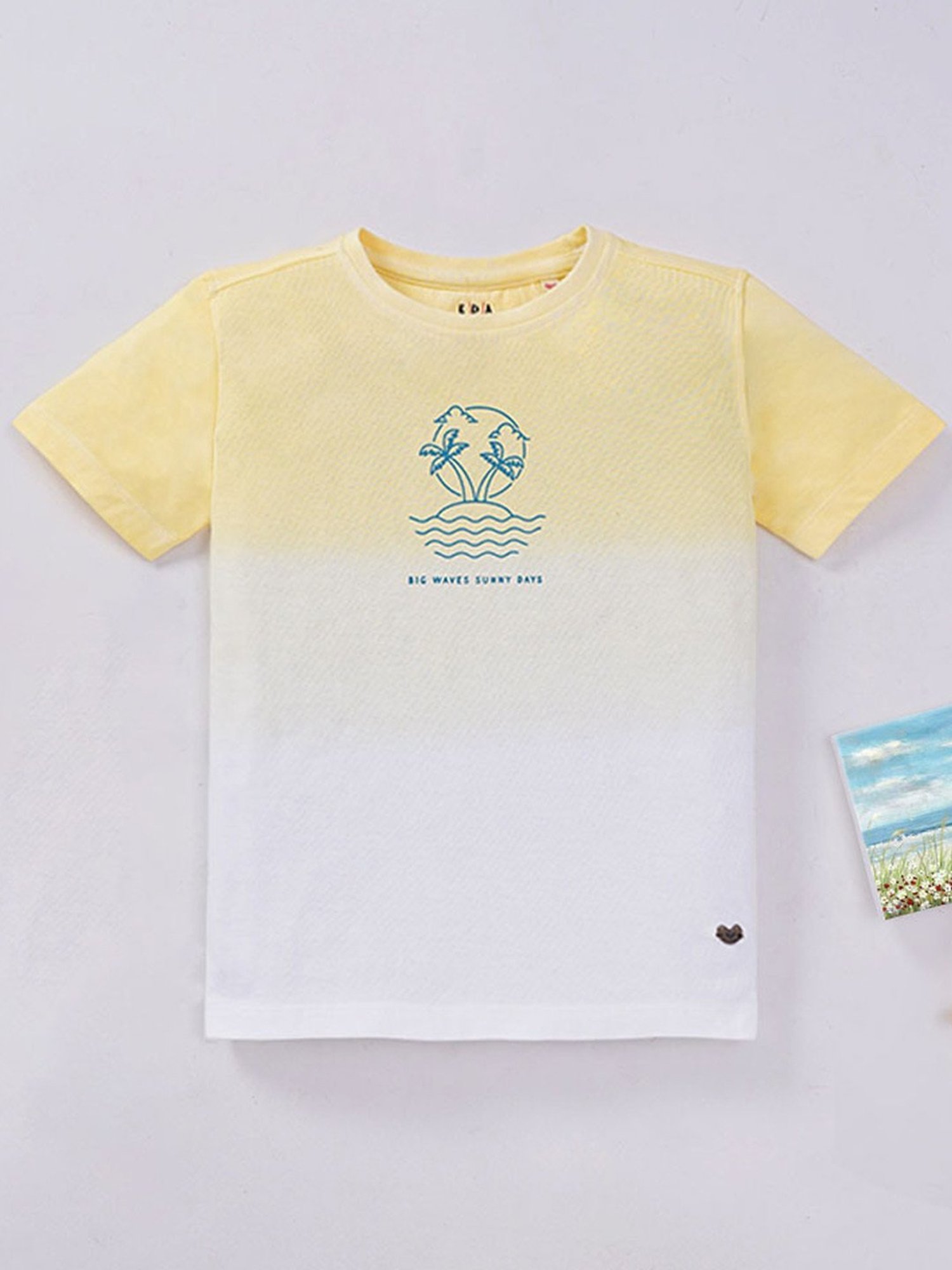 Ed-a-Mamma Kids Yellow & White Cotton Printed T-Shirt