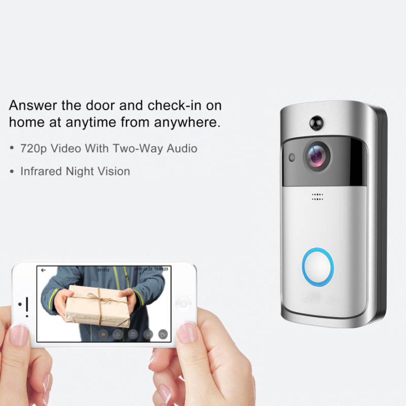 Video Doorbell Camera, Wi-Fi with Smart PIR Motion Detection, Wide Angle, Night Vision, Real-Time Notification, Two-Way Talk