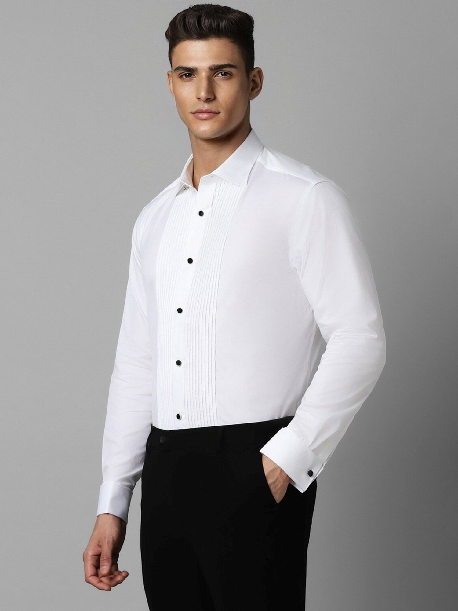Louis Philippe White Regular Fit Self Pattern Shirt