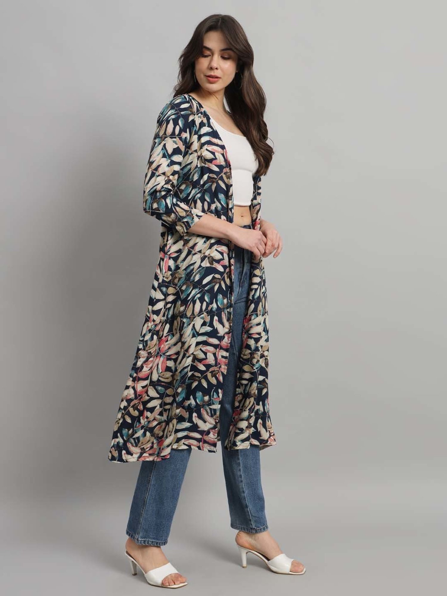 Cation Blue Printed Long Cape