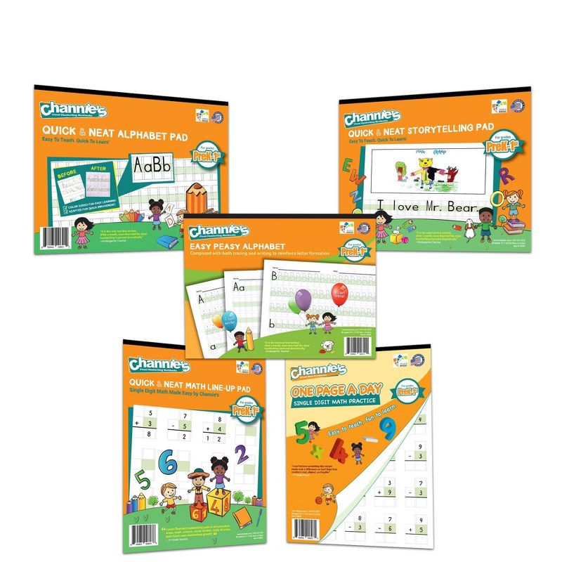 Channie's 5pk Handwriting & Math Workbooks - PreK-1st Grade