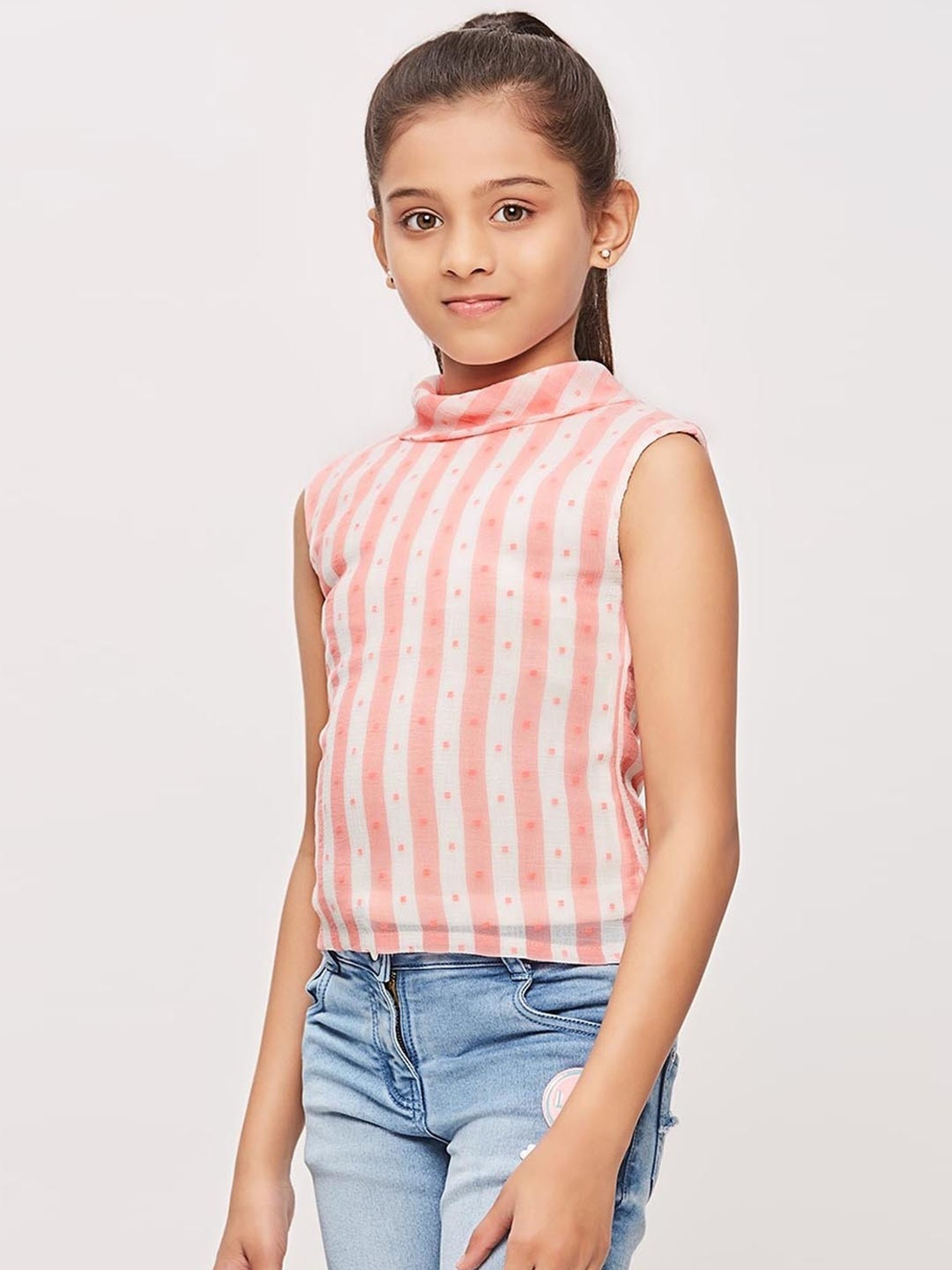 Tiny Girl Peach & White Striped Top