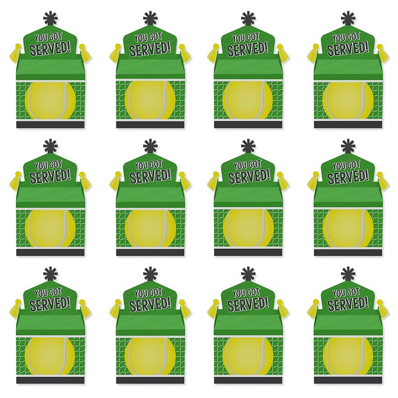 Big Dot of Happiness You Got Served - Tennis - Treat Box Party Favors - Baby Shower or Tennis Ball Birthday Party Goodie Gable Boxes - Set of 12