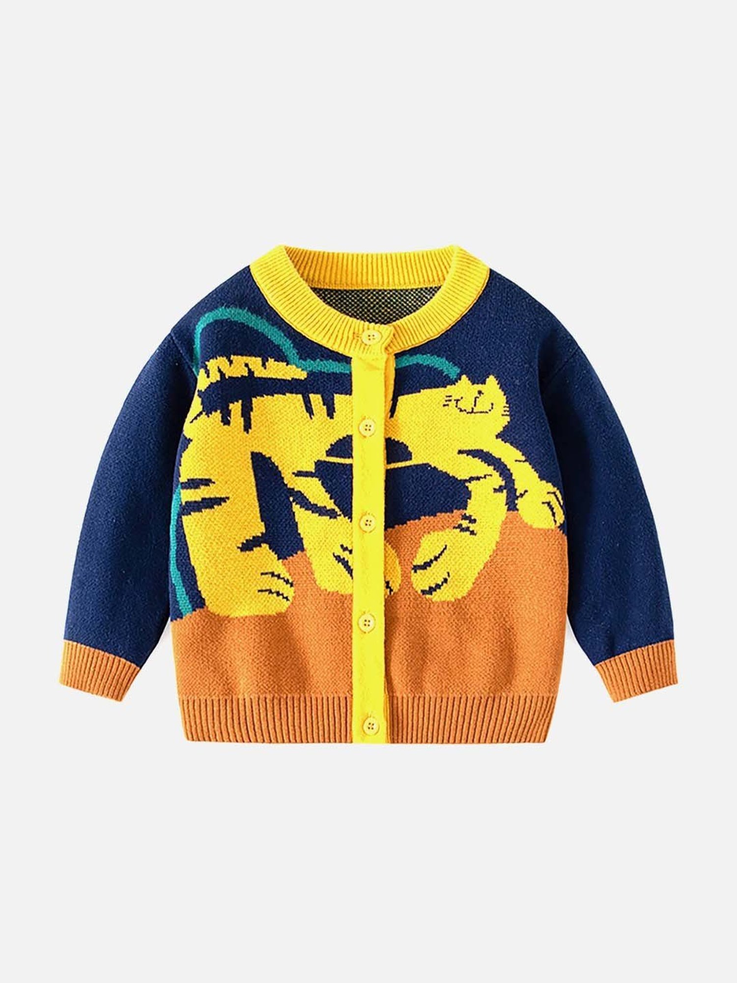 Little Surprise Box Kids Blue & Yellow Printed Full Sleeves Cardigan