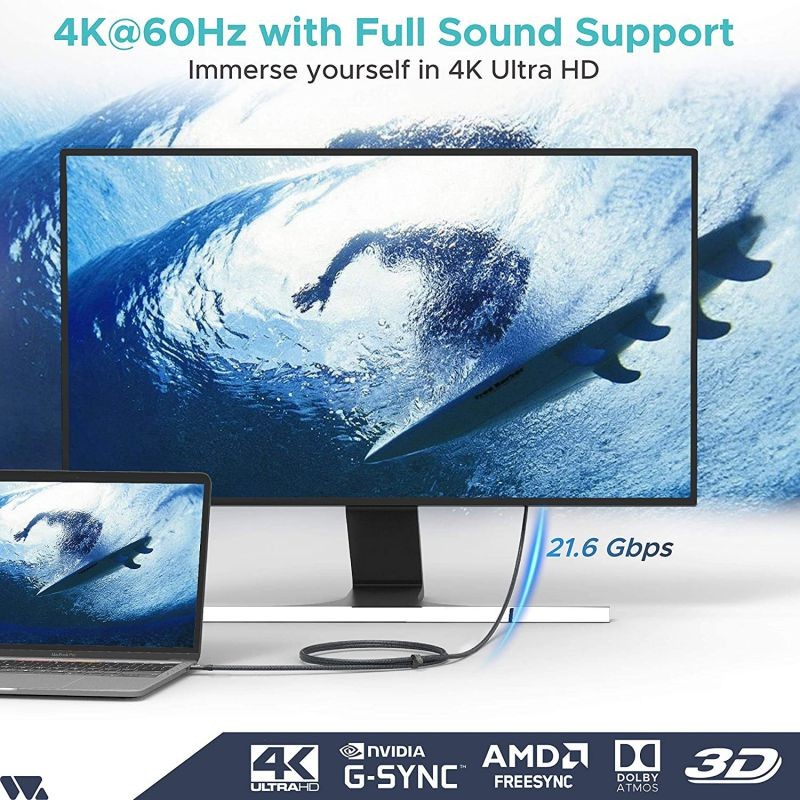 FVH Thunderbolt 2 Port Male to Male Video Data Cable for MacBook & SSD & Displays TB-004-WH