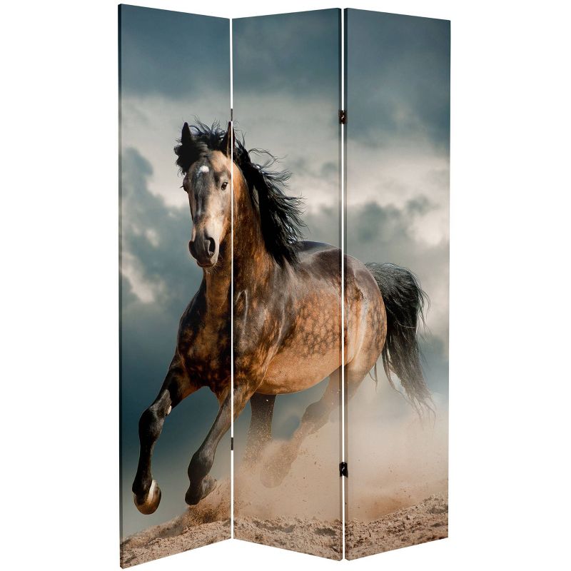 6" Double Sided Galloping Horses Canvas Room Divider - Oriental Furniture