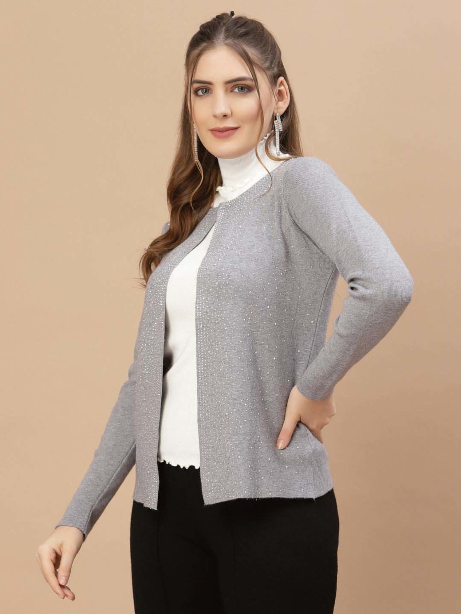 Mafadeny Grey Embellished Shrug