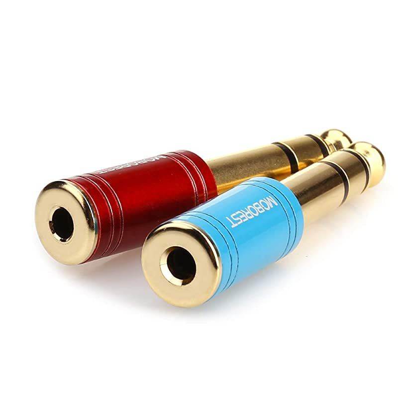 1/4 Inch (6.35mm) Male to 1/8 Inch (3.5mm) Female Stereo Adapters for Audio Connector Cables - Conversion Headphone adapte, amp adapte, 1Red+1Blue