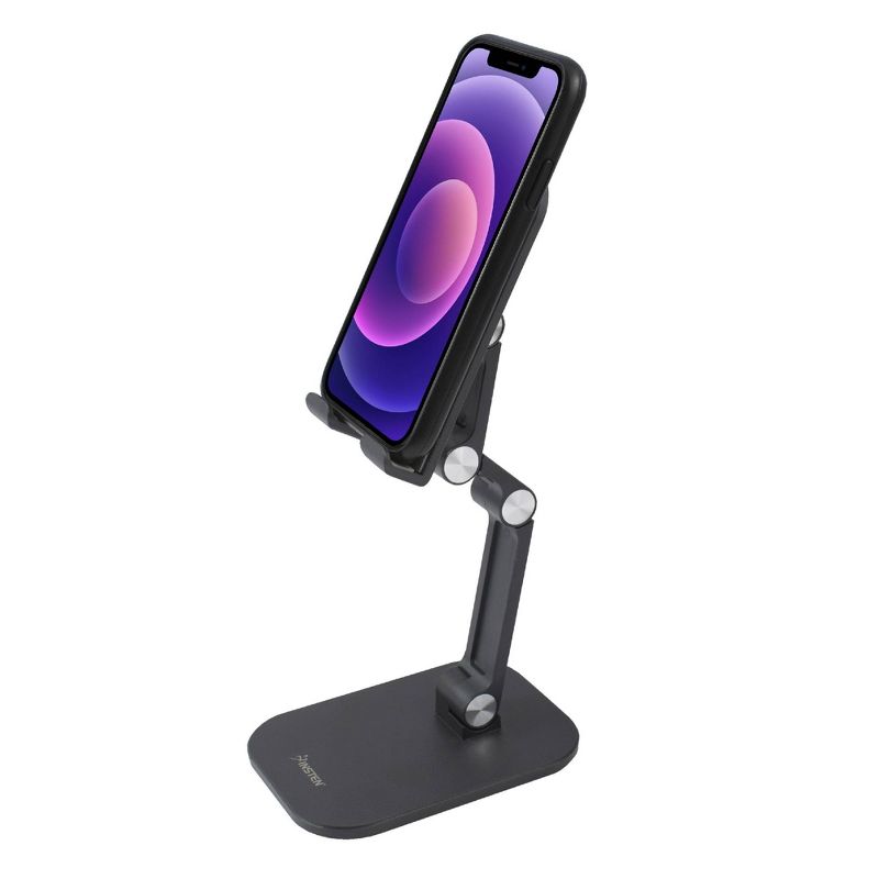 Insten Cell Phone Stand for Desk, Aluminum Foldable Holder, Height & Angle Adjustable Ergonomic Mount For Smartphones iPhone iPad Tablet, Black