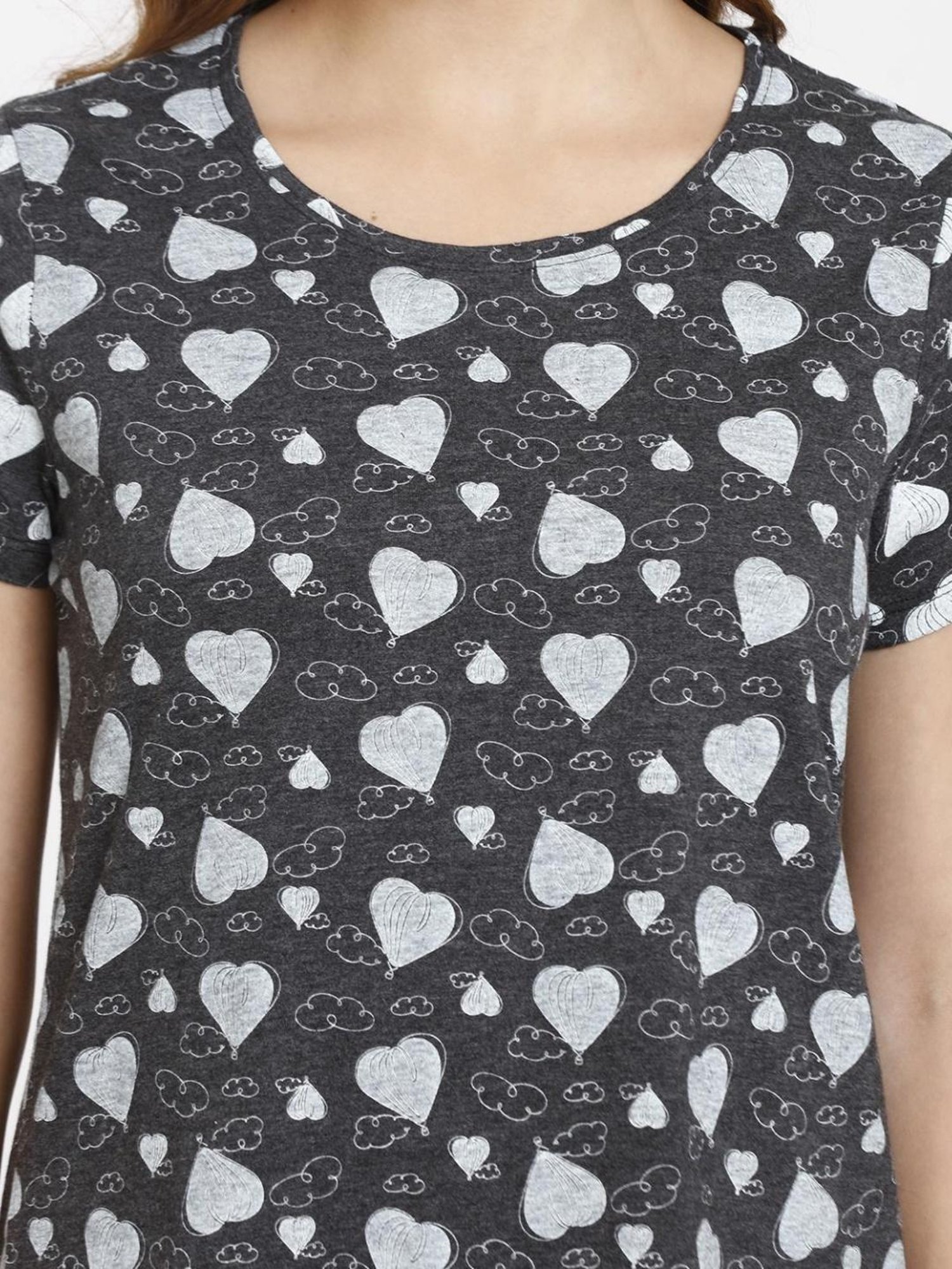 Rosaline by Zivame Charcoal Grey Printed Sleep Tees