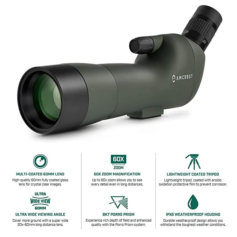 Spotting Scope  Shooting wTripod 2060x60mm Multi Coated Optical Lens Waterproof 3619m1000m Telescope with Universal Smartphone Adapter AMSS60G