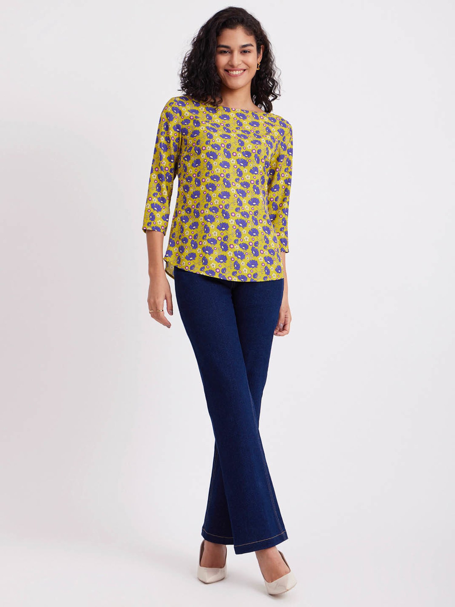 Fablestreet Lime Green & Purple Floral Print Top