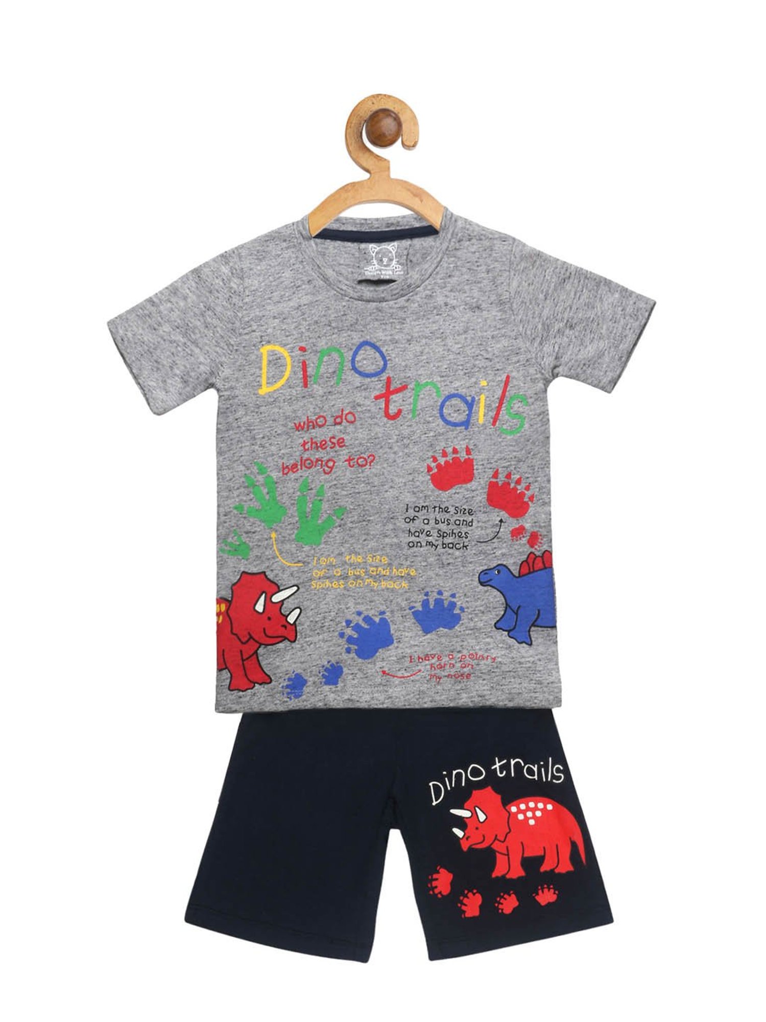 Lazy Shark Kids Grey & Navy Printed  T-Shirt with  Shorts